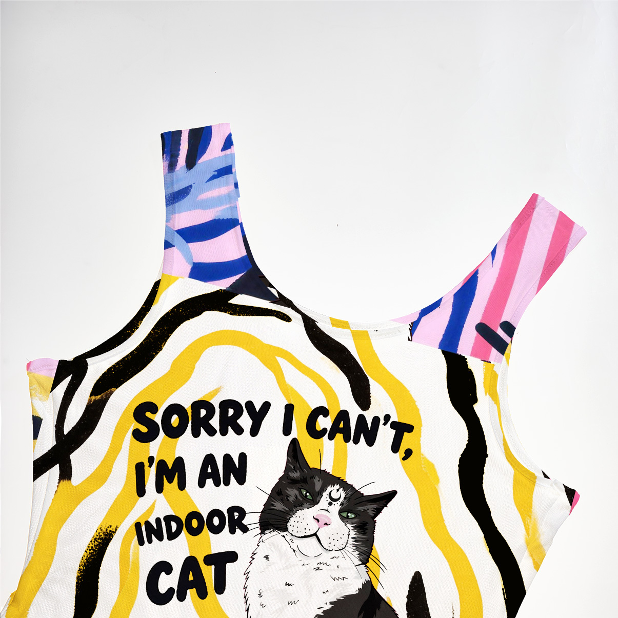 ]Purplehecate Sorry I Can't Go I'm an Indoor Cat Mesh Maxi Tank Beach Dress