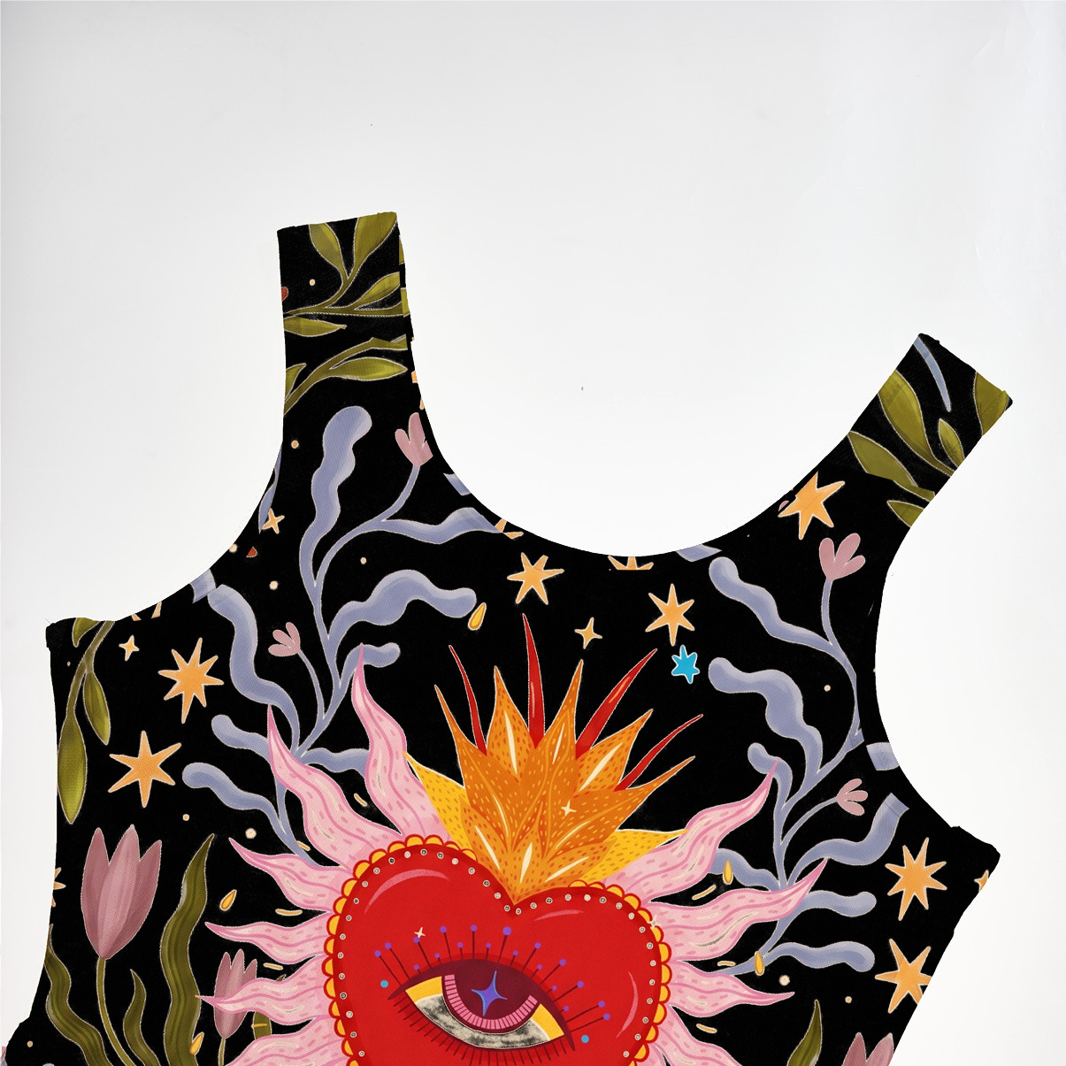 Purplehecate Sacred Flame Heart Mesh Maxi Tank Beach Dress