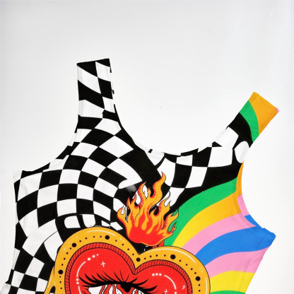 Purplehecate Trippy Rainbow Heart Eye Mesh Maxi Tank Beach Dress