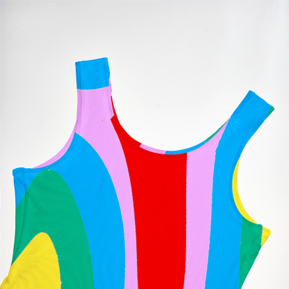 Purplehecate Dreamy Rainbow Waves Mesh Maxi Tank Beach Dress