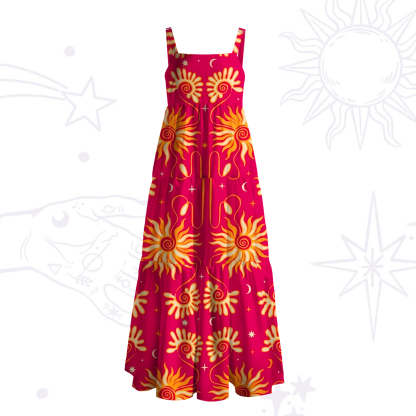 Purplehecate Golden Cosmic Sunflower Wide Straps Maxi Dress