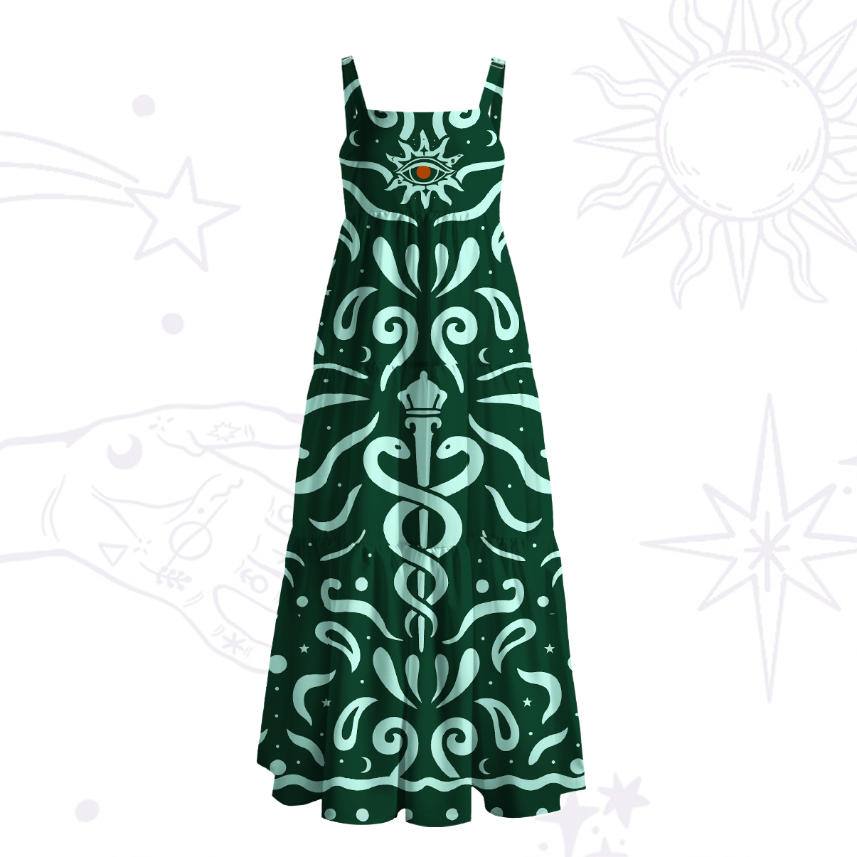 Purplehecate Mystic Serpent Staff Strappy Wide Straps Maxi Dress