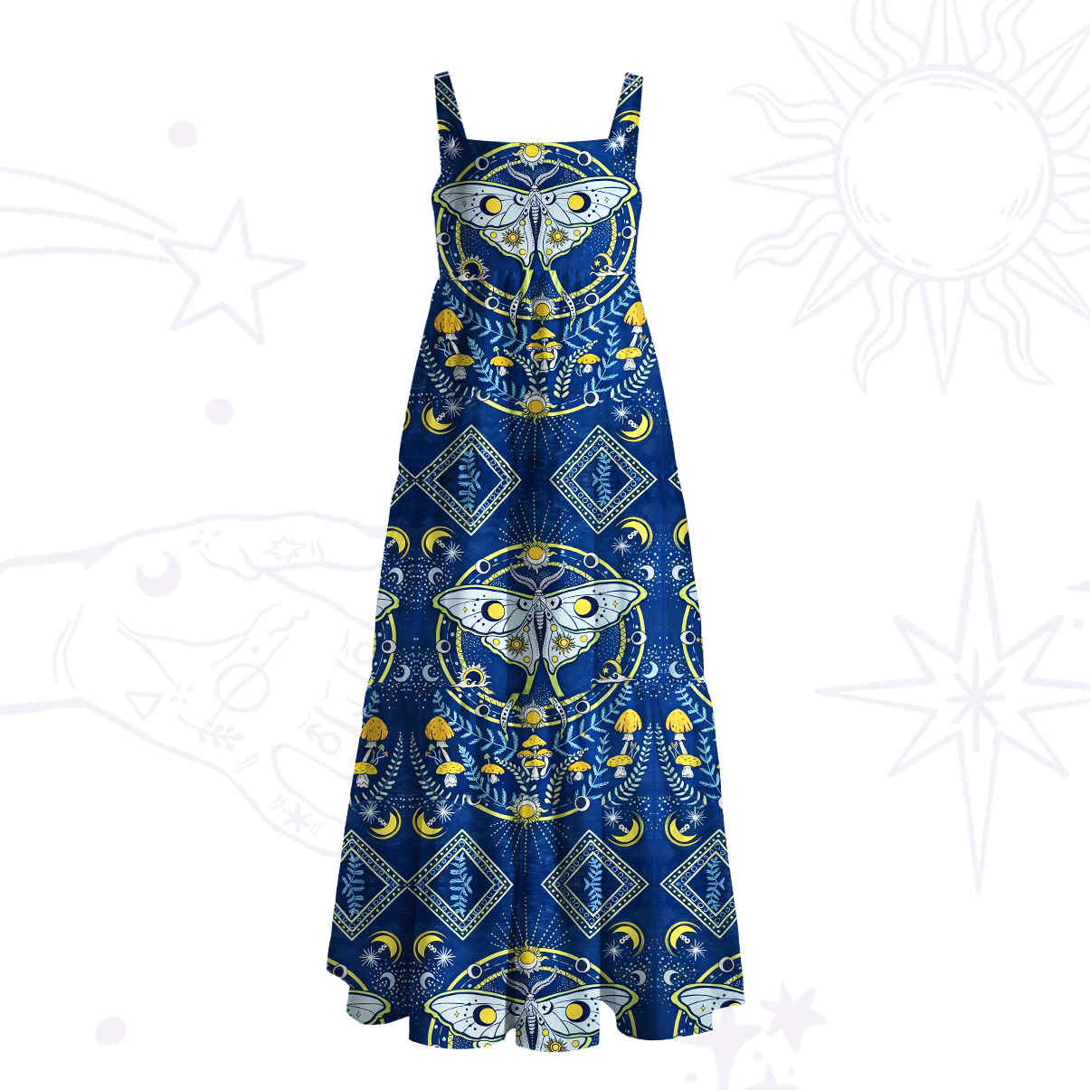 Purplehecate Mystical Moth Wide Straps Maxi Dress