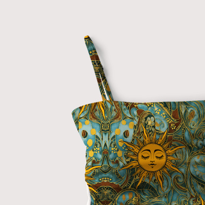 Purplehecate Golden Sun Wheel Slim-Strap Swimsuit