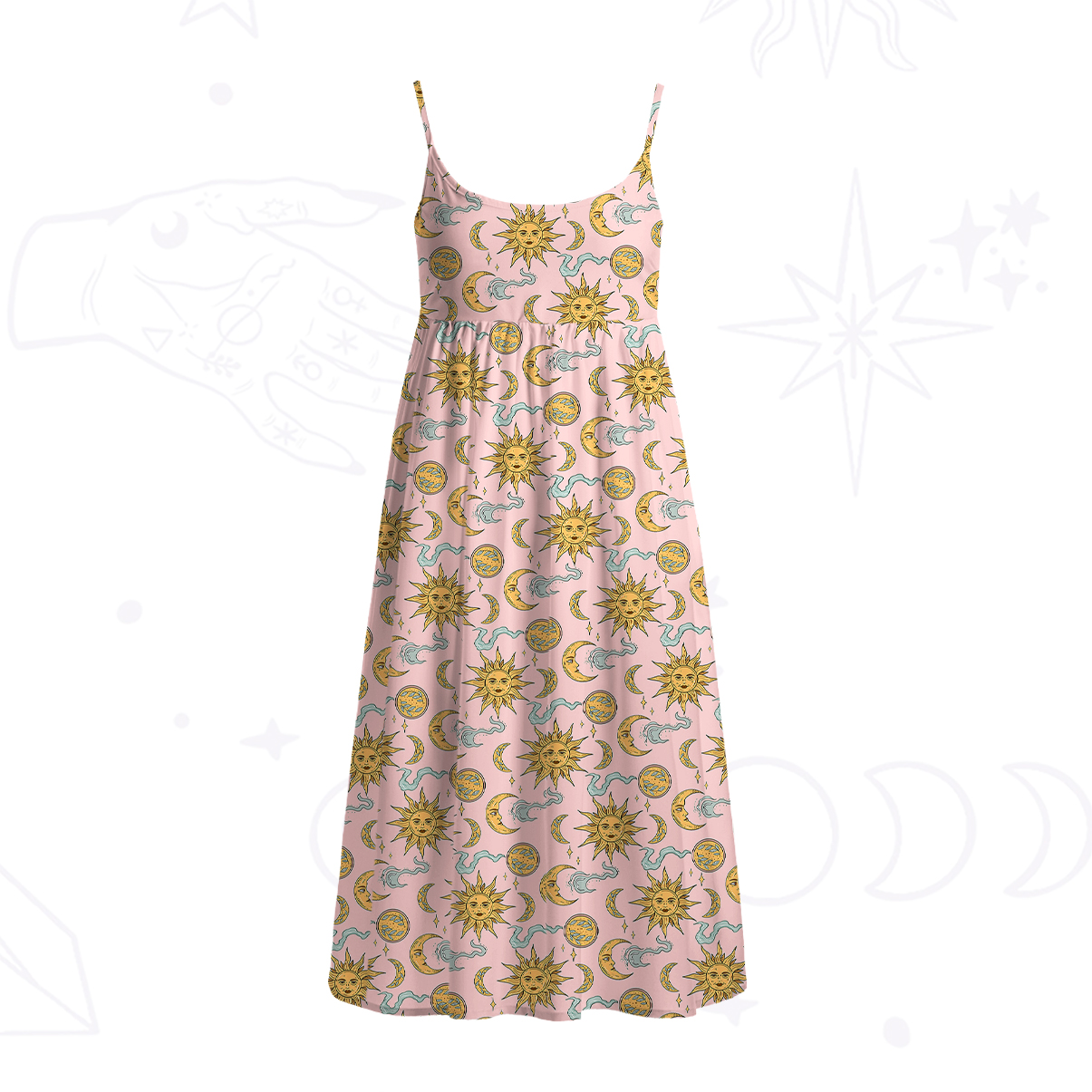 Purplehecate Magic of Sun and Moon Spaghetti Strap Midi Dress