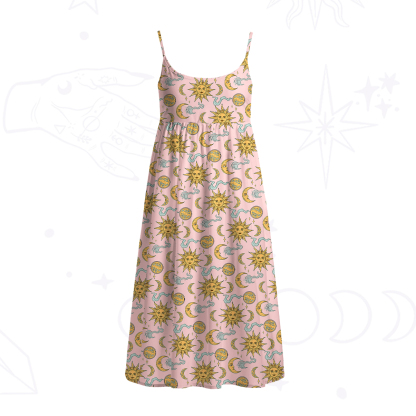Purplehecate Magic of Sun and Moon Spaghetti Strap Midi Dress