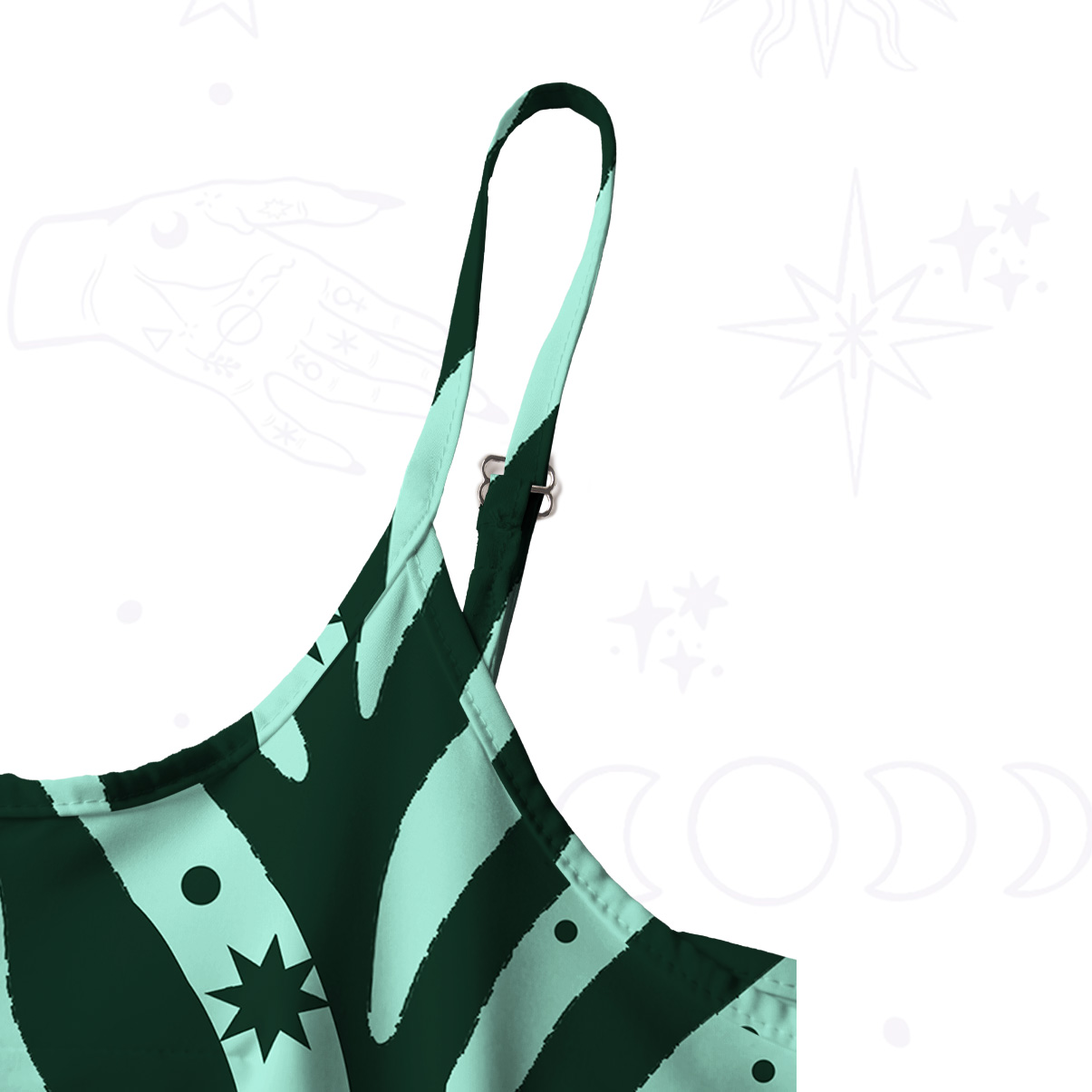 Purplehecate Green Vision Illusion Spaghetti Strap Midi Dress