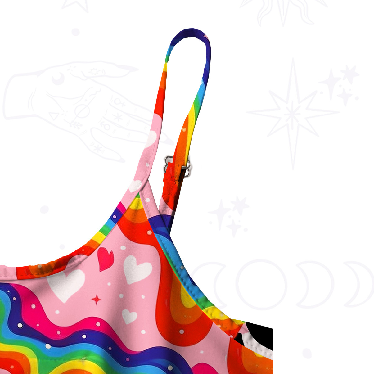 Purplehecate Groovy Melty Rainbow Hearts Wavy Spaghetti Strap Midi Dress