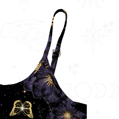 Purplehecate Starlit Cats & Butterflies Spaghetti Strap Midi Dress