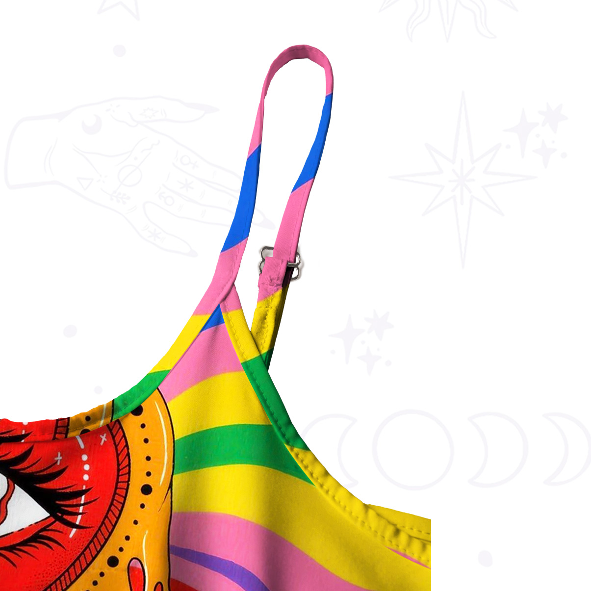Purplehecate Trippy Rainbow Heart Eye Spaghetti Strap Midi Dress