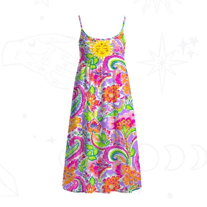 Purplehecate Sun Bloom Fiesta Spaghetti Strap Midi Dress