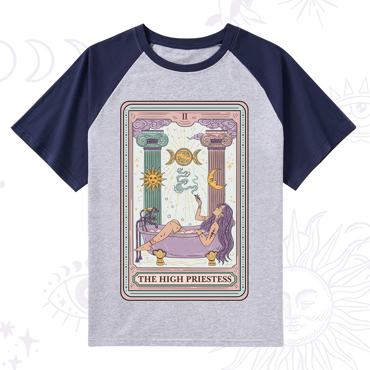 Purplehecate The High Priestess Tarot Raglan Short Sleeve T‑Shirt