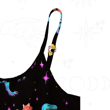 Purplehecate Witch Cat Rides the Dino Spaghetti Strap Midi Dress