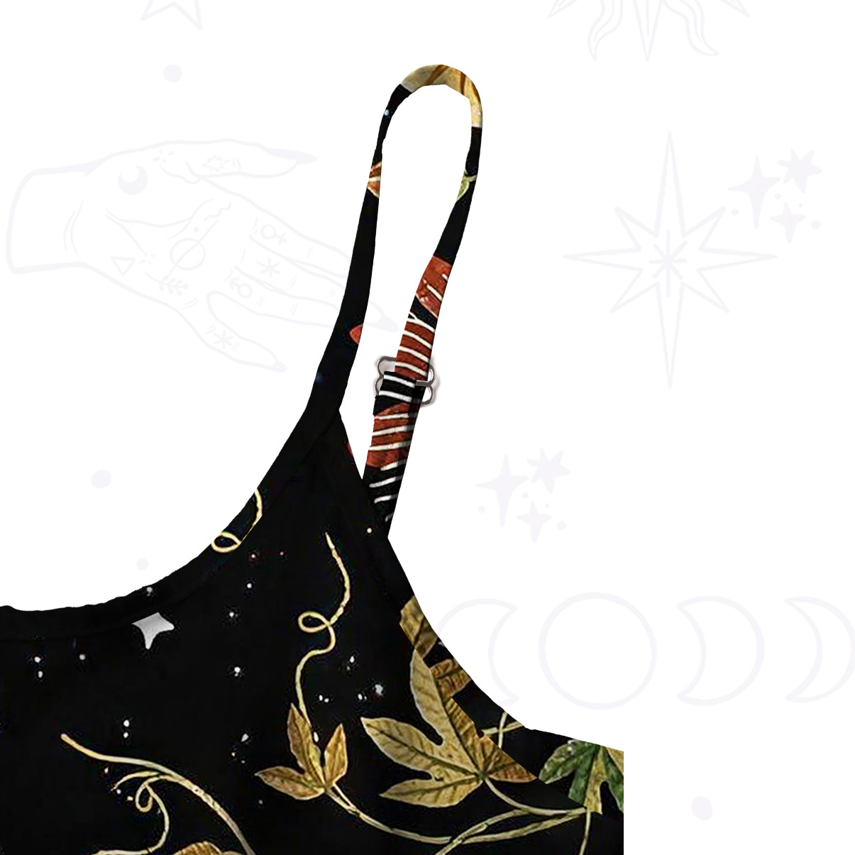 Purplehecate Moon Phase Floral Spaghetti Strap Midi Dress