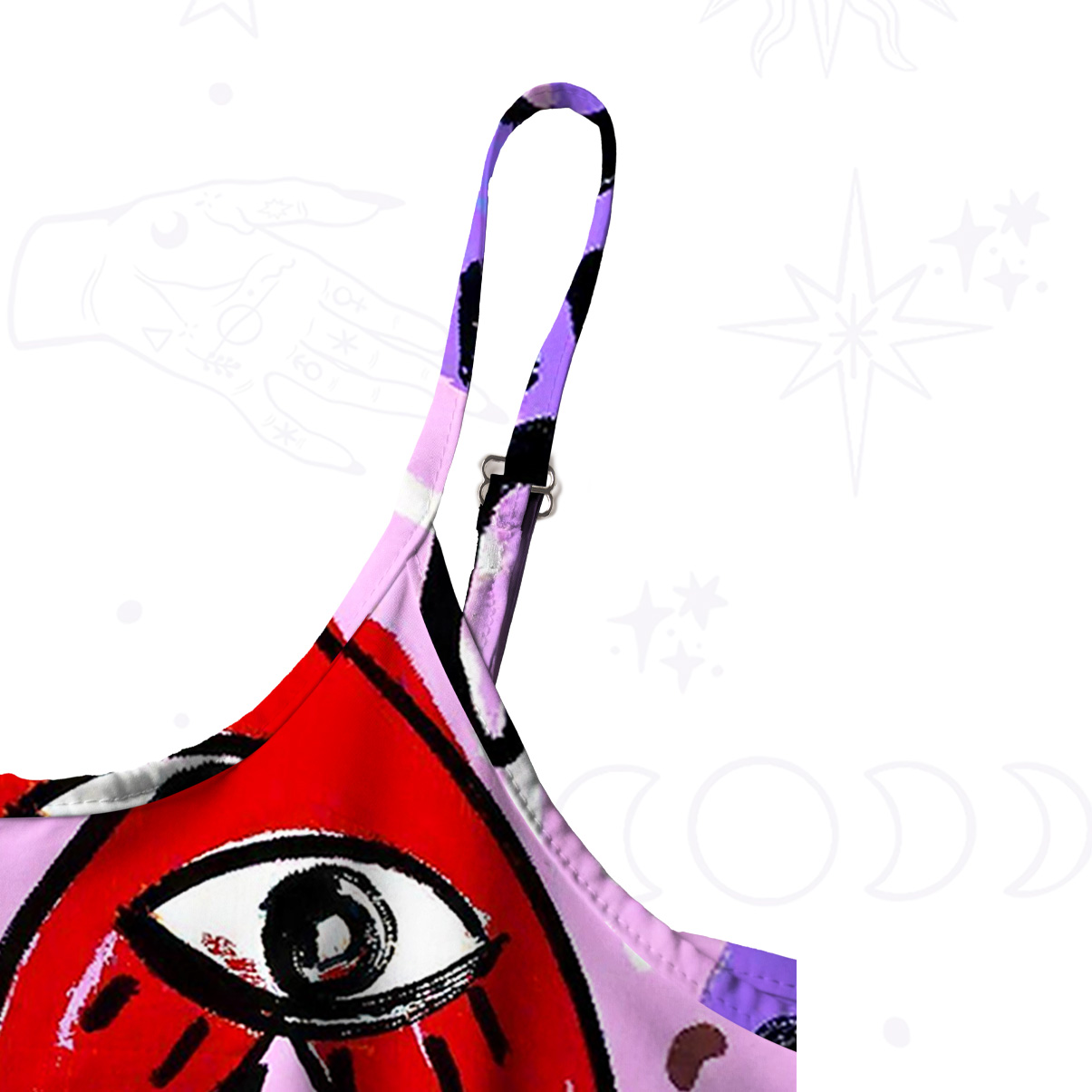 Purplehecate Cosmic Love Eyes Graffiti Spaghetti Strap Midi Dress