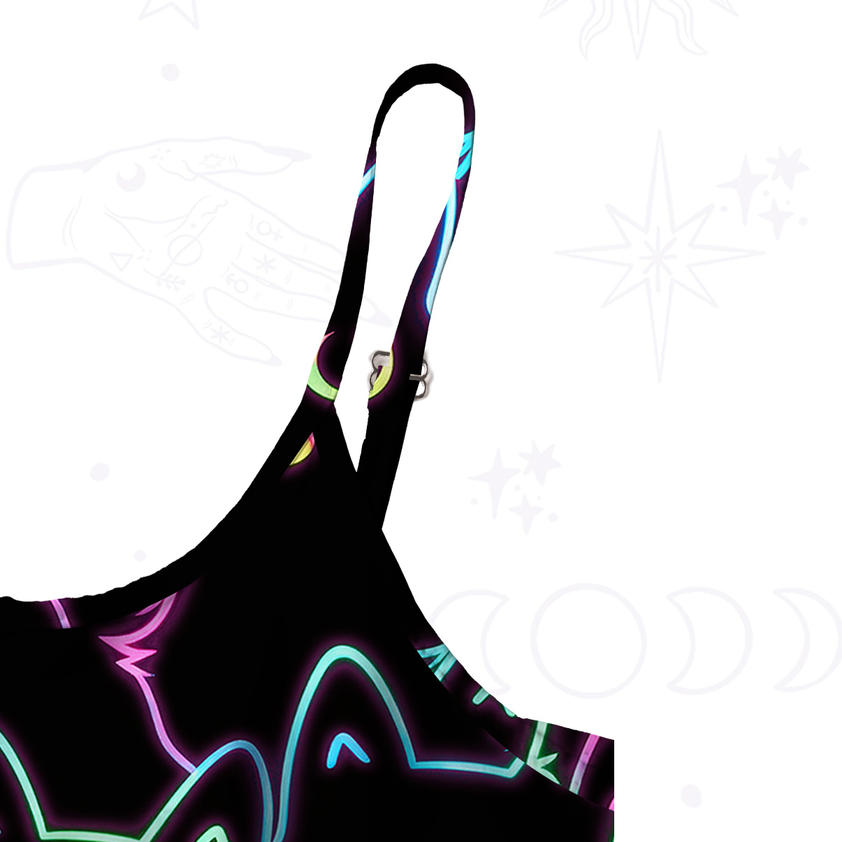 Purplehecate Neon Glow Stacked Cats Spaghetti Strap Midi Dress