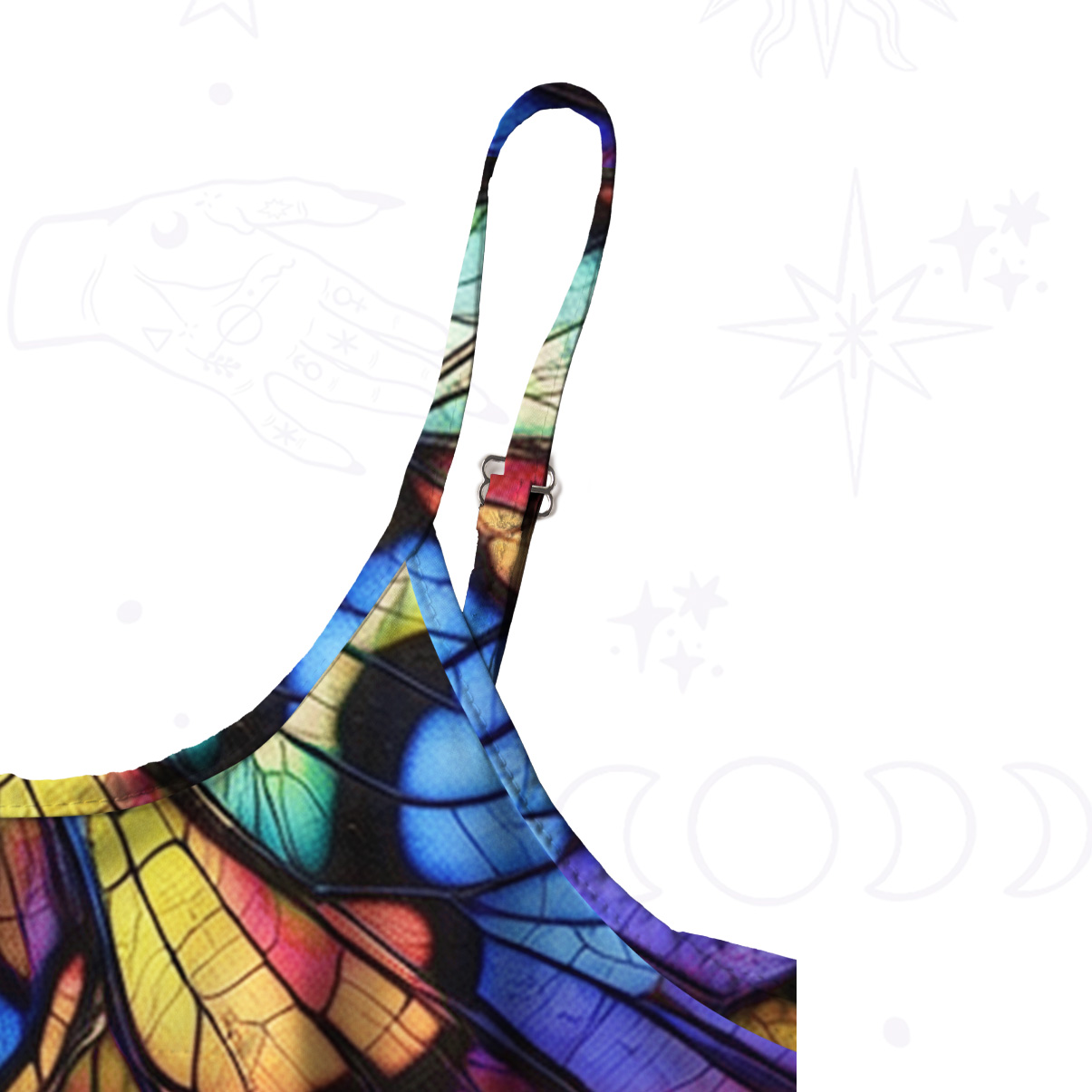 Purplehecate Colorful Butterfly Wing Pattern Spaghetti Strap Midi Dress