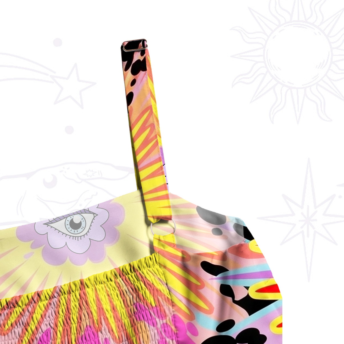 Purplehecate Heartburst Firework Eye Wide Straps Maxi Dress