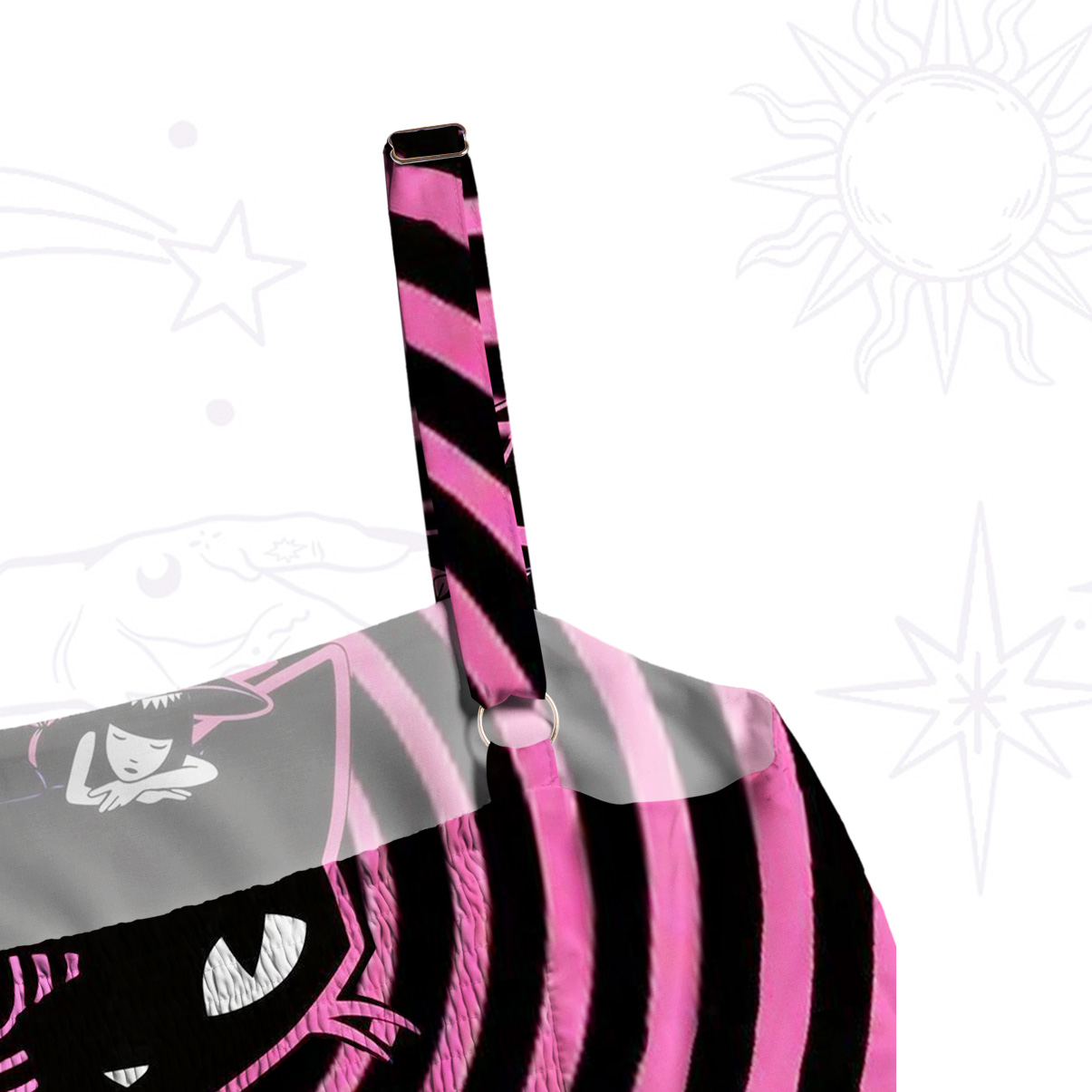 Purplehecate Trippy Spiral Black Cat Wide Straps Maxi Dress