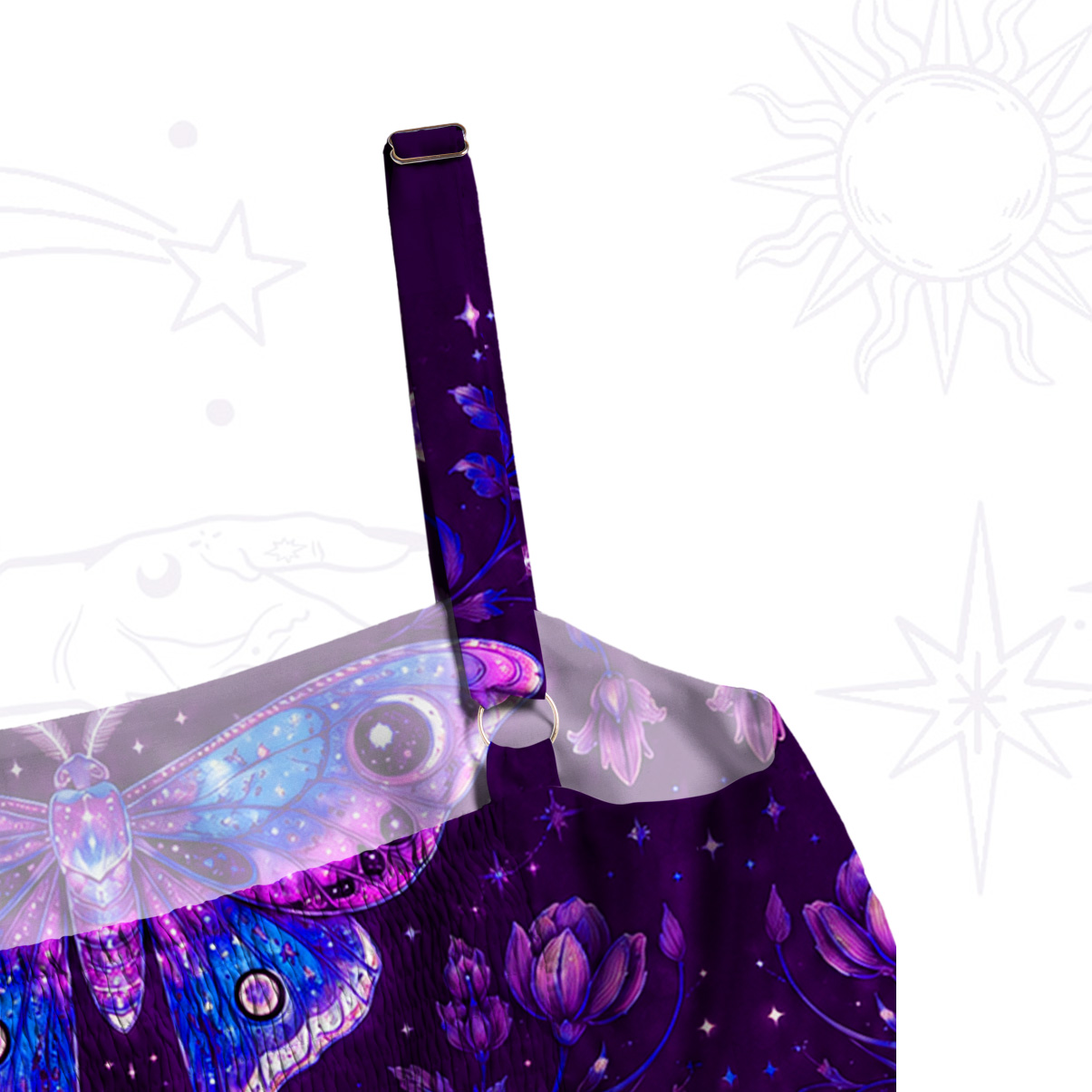 Purplehecate Moonlit Mystic Moth Wide Straps Maxi Dress
