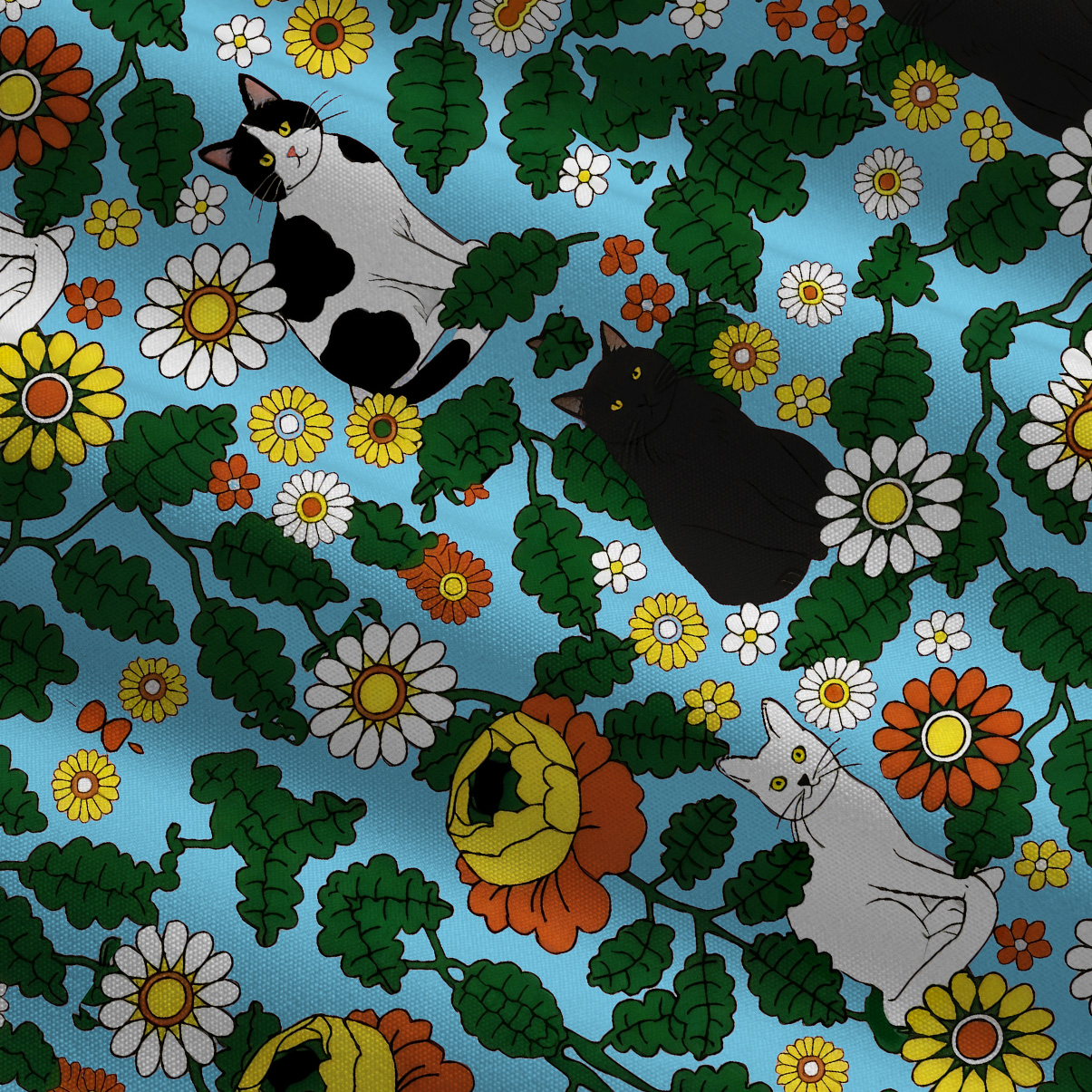 Purplehecate Daisy Cat  Garden Tie Shoulder Maxi Dress
