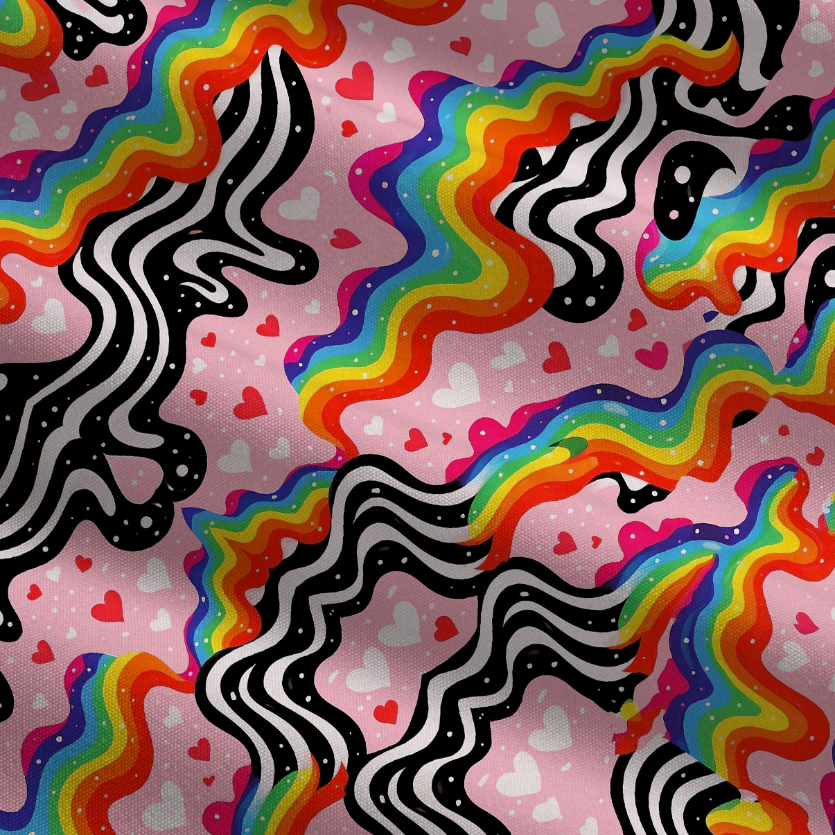 Purplehecate Groovy Melty Rainbow Hearts Wavy Tie Shoulder Maxi Dress