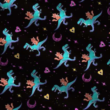 Purplehecate Witch Cat Rides the Dino Tie Shoulder Maxi Dress