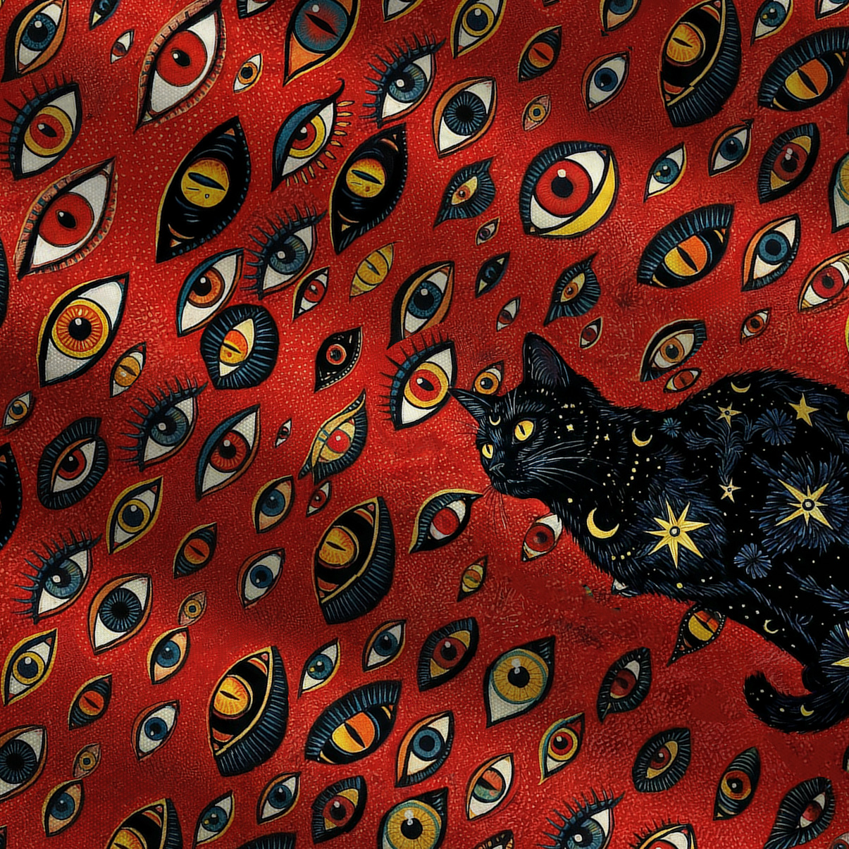 Purplehecate Cosmic Watcher Cat Tie Shoulder Maxi Dress