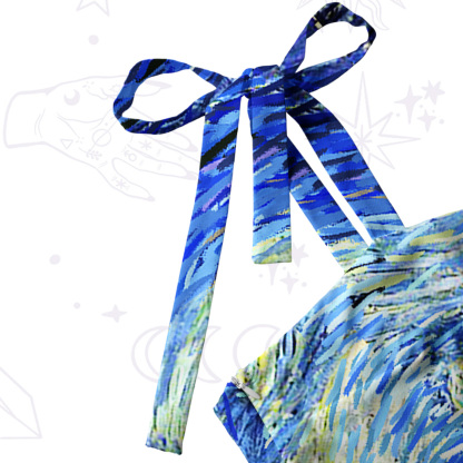 Purplehecate Witch Cat Under the Starry Night Tie Shoulder Maxi Dress