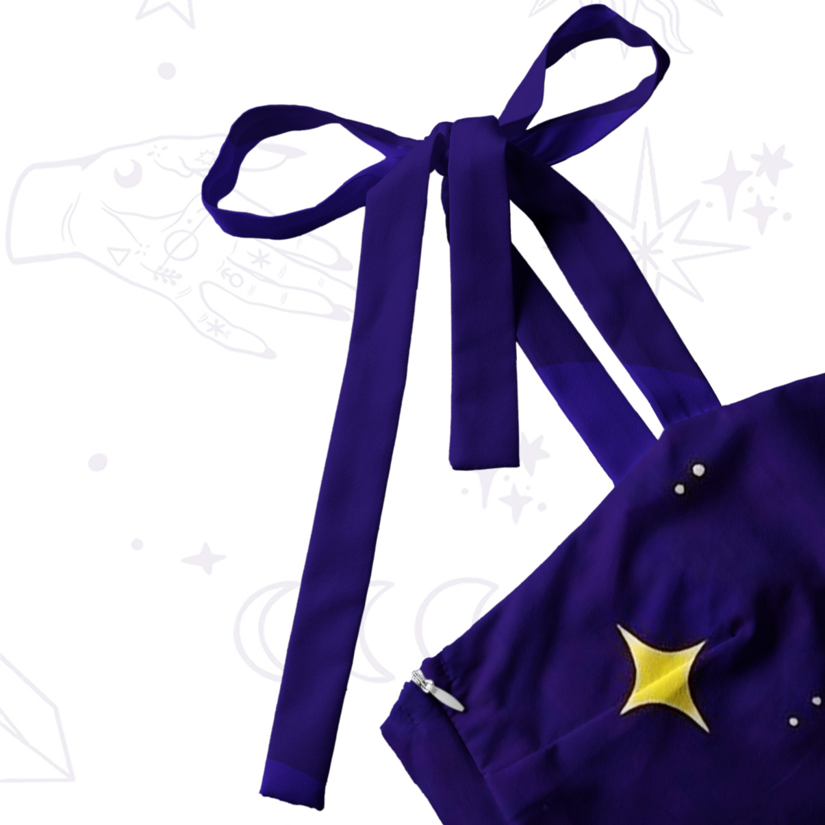 Purplehecate Midnight Cosmic Cat Fantasy Tie Shoulder Maxi Dress
