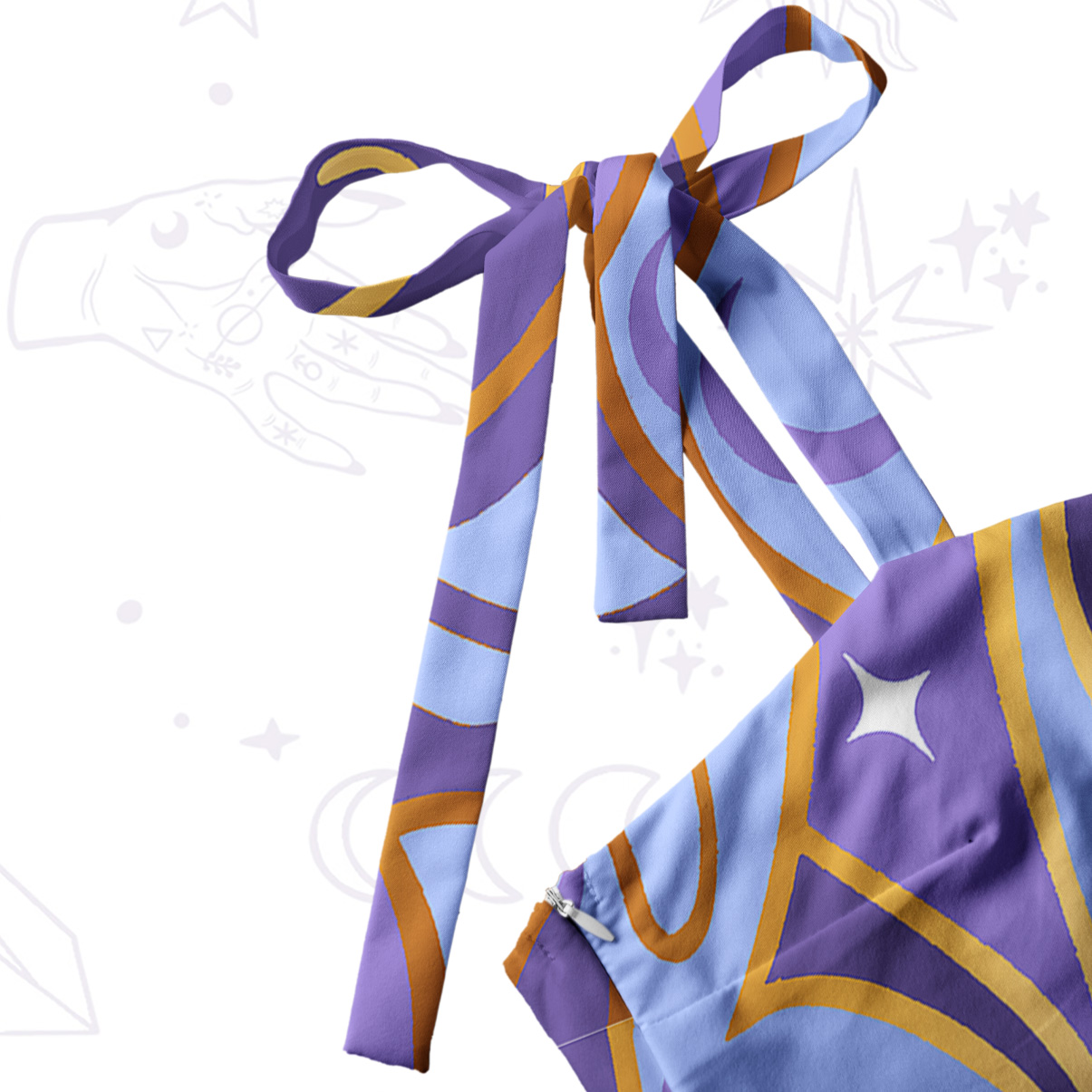 Purplehecate Divination Night Print Tie Shoulder Maxi Dress