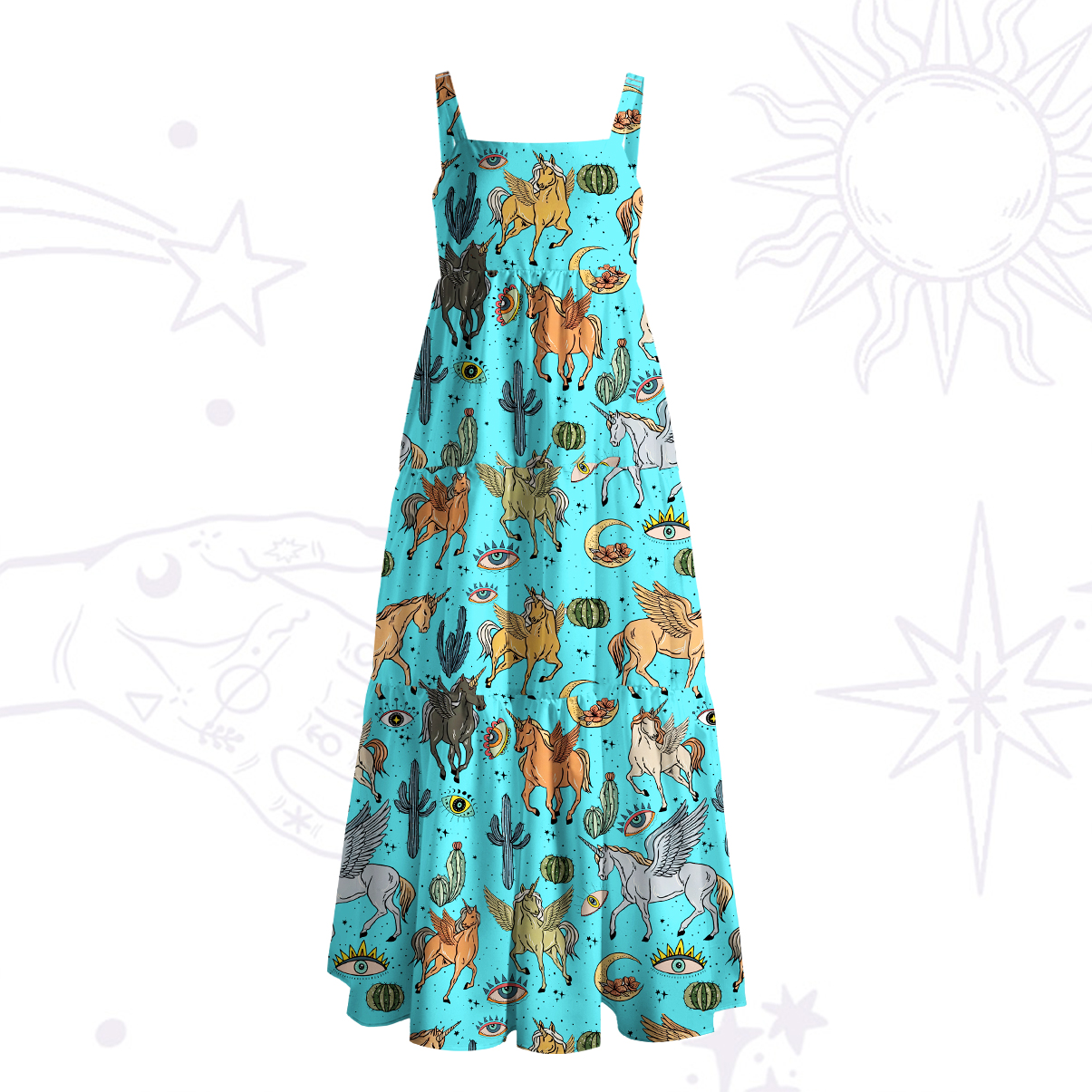 Purplehecate Wild Horses Desert Wide Straps Maxi Dress