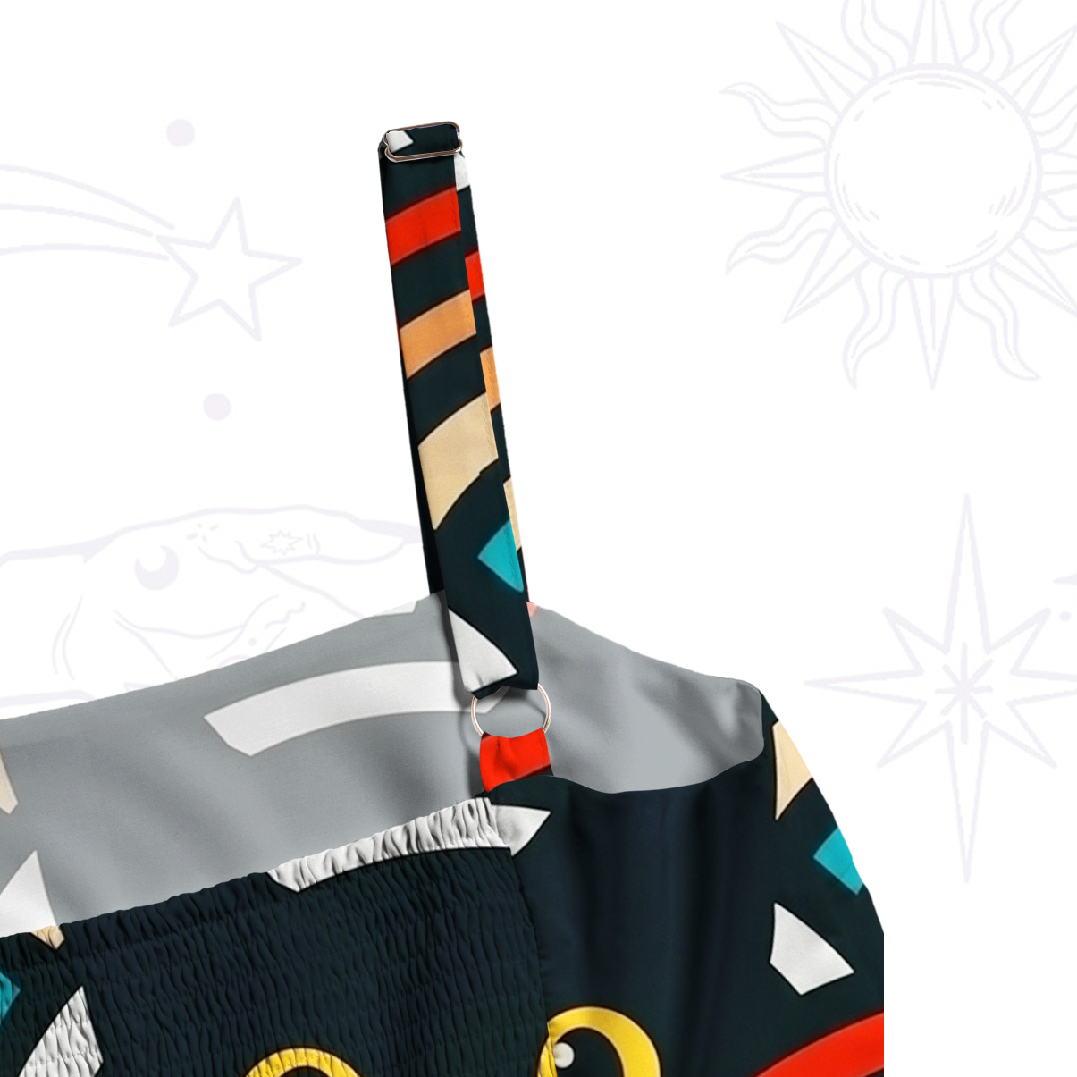 Purplehecate Rainbow Black Cat Waves Wide Straps Maxi Dress
