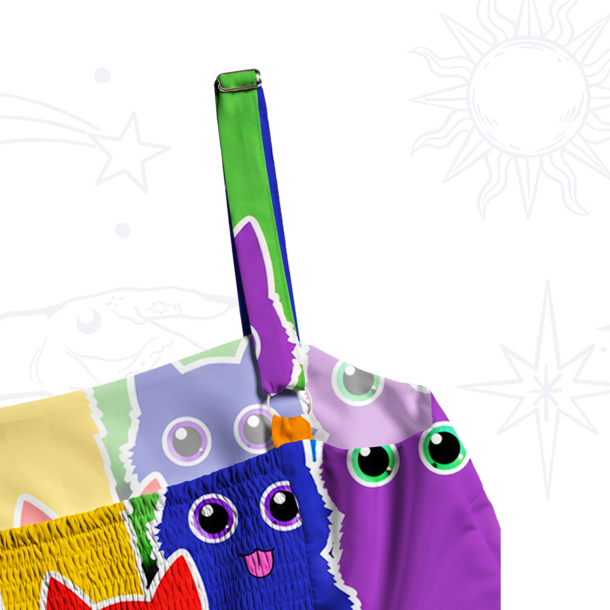 Purplehecate Rainbow Cat Wide Straps Maxi Dress