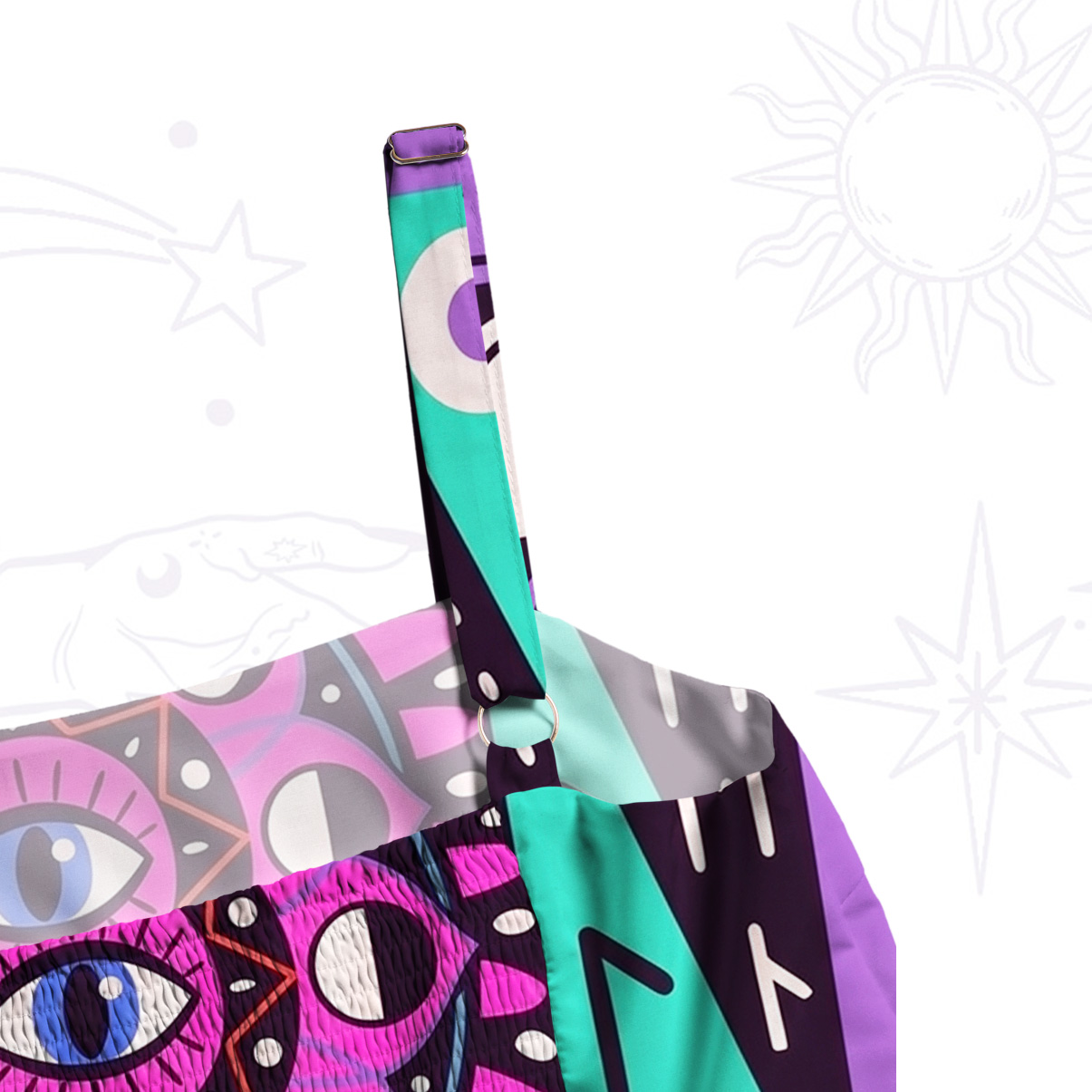 Purplehecate Mystic Symbols Patchwork Wide Straps Maxi Dress