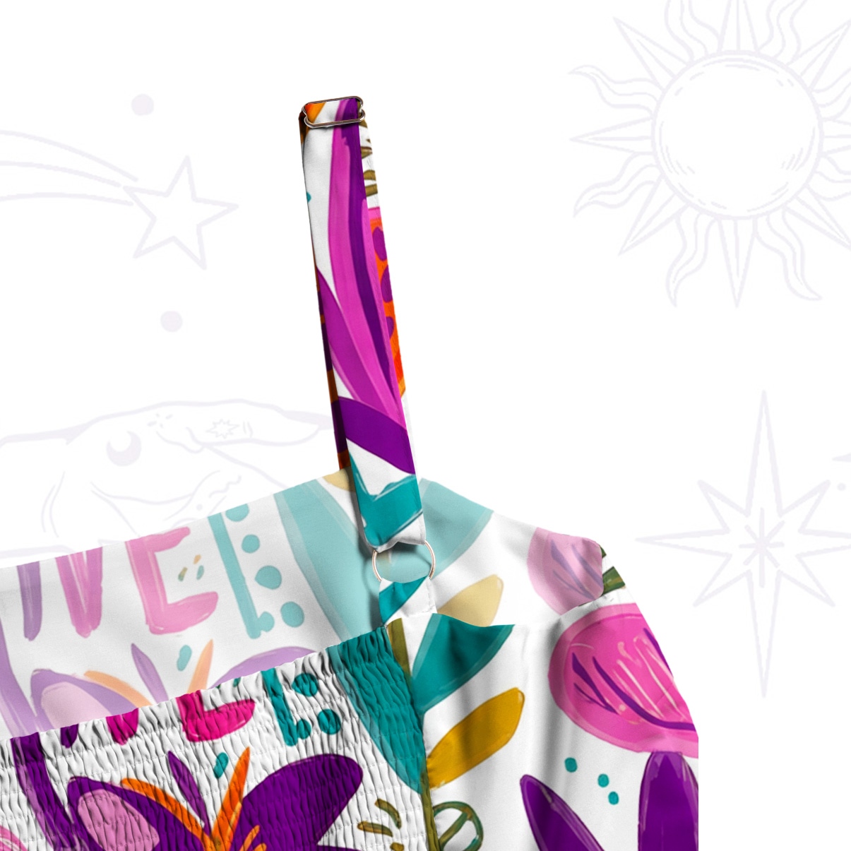 Purplehecate Love Bloom Hand‑Drawn Floral Wide Straps Maxi Dress