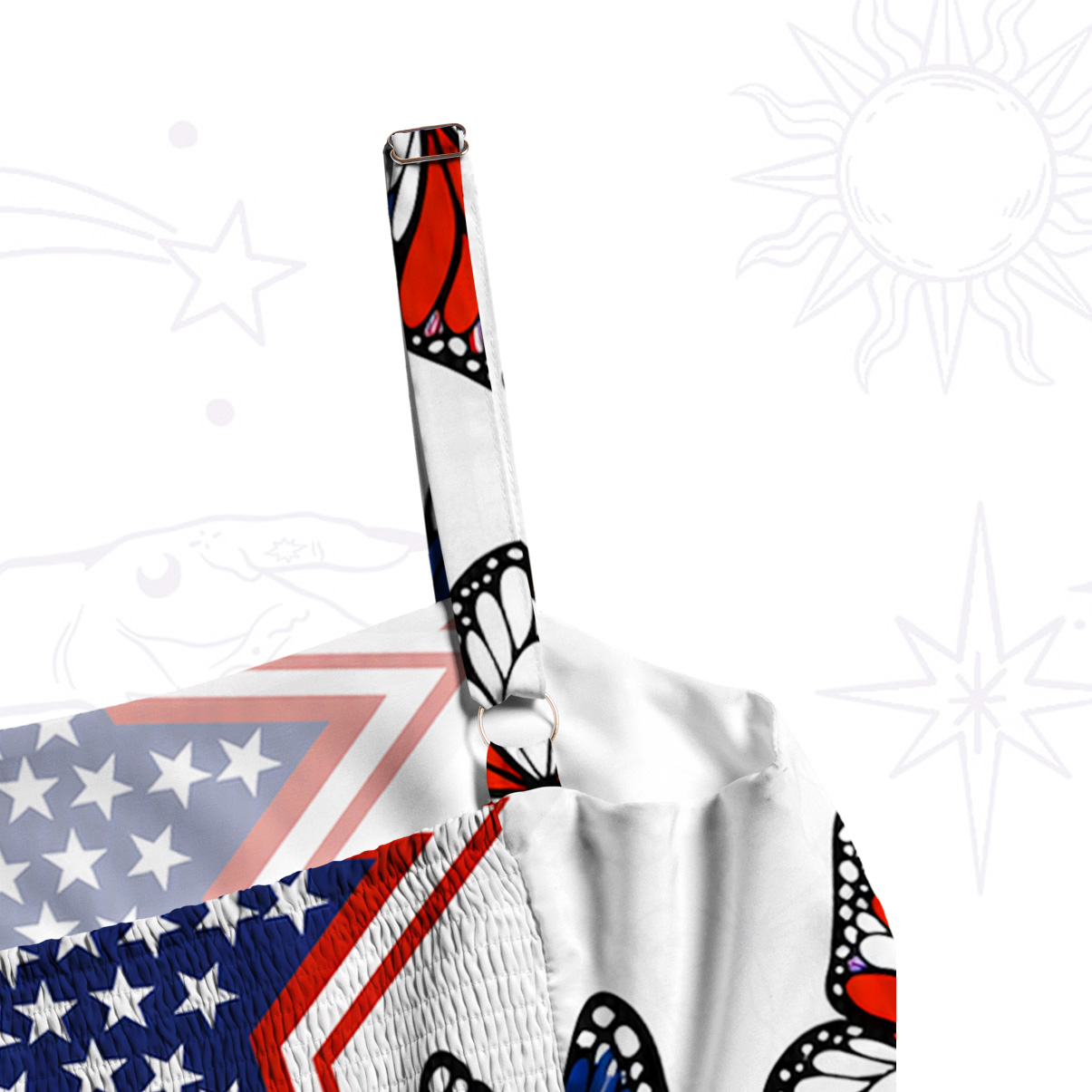 Purplehecate Red White Blue Patriotic Butterfly Wide Straps Maxi Dress