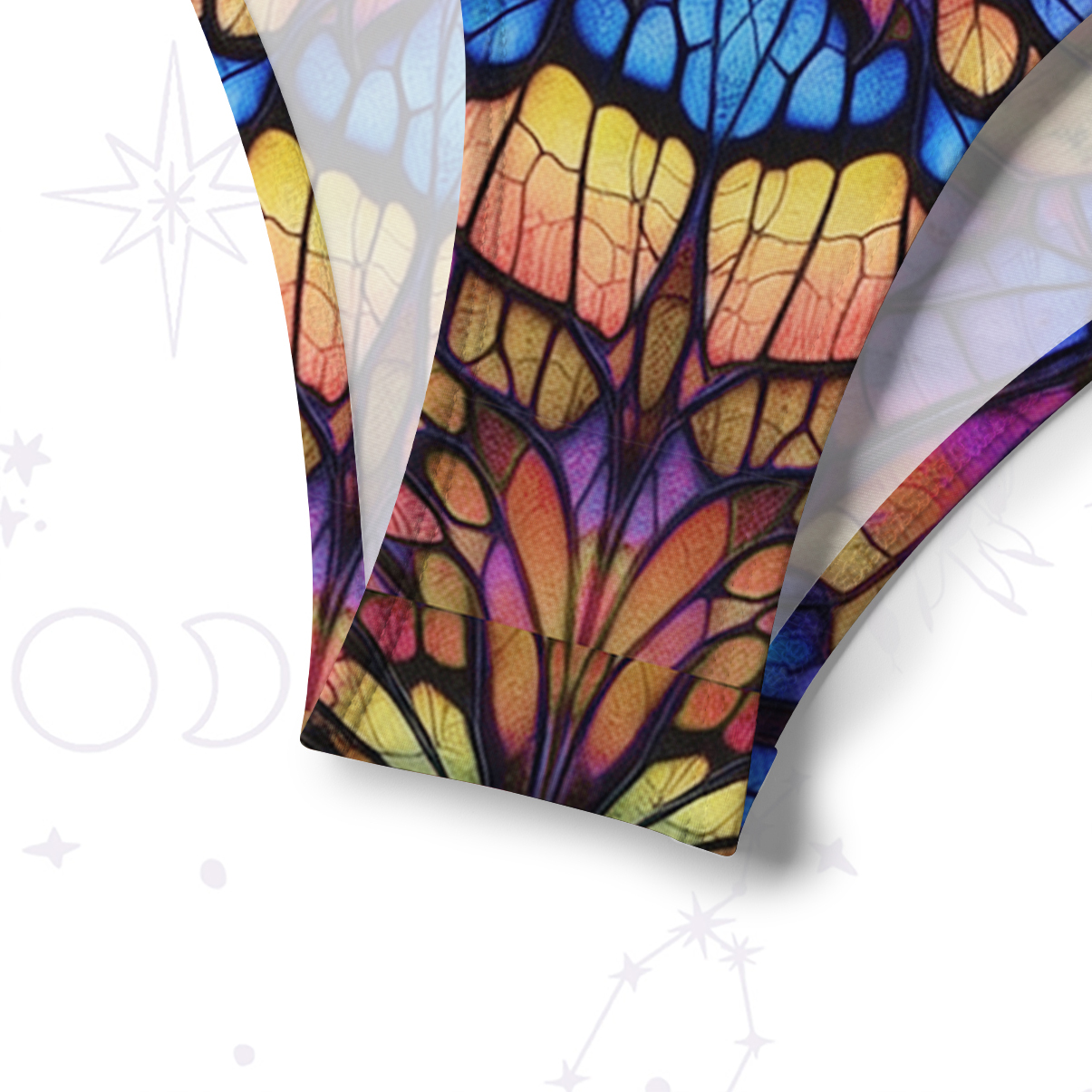Purplehecate Colorful Butterfly Wing Pattern Crisscross Tie-Back Bikini Set