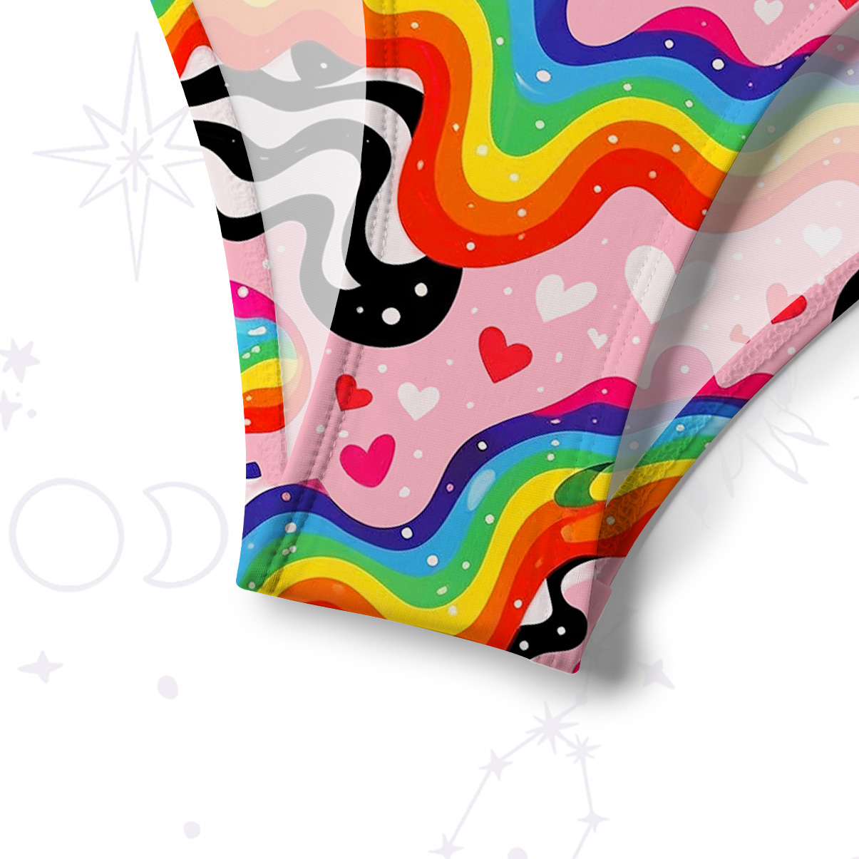 Purplehecate Groovy Melty Rainbow Hearts Wavy Crisscross Tie-Back Bikini Set