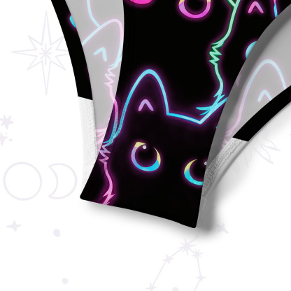 Purplehecate Neon Glow Stacked Cats Crisscross Tie-Back Bikini Set