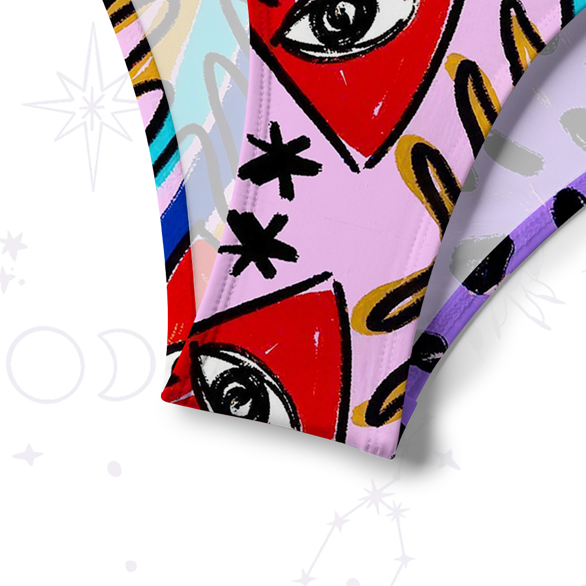 Purplehecate Cosmic Love Eyes Graffiti Crisscross Tie-Back Bikini Set
