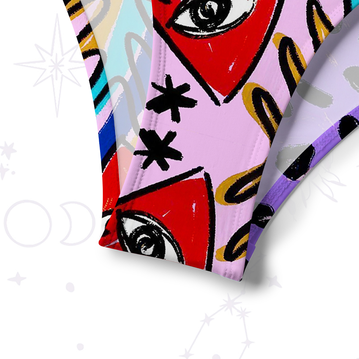 Purplehecate Cosmic Love Eyes Graffiti Crisscross Tie-Back Bikini Set