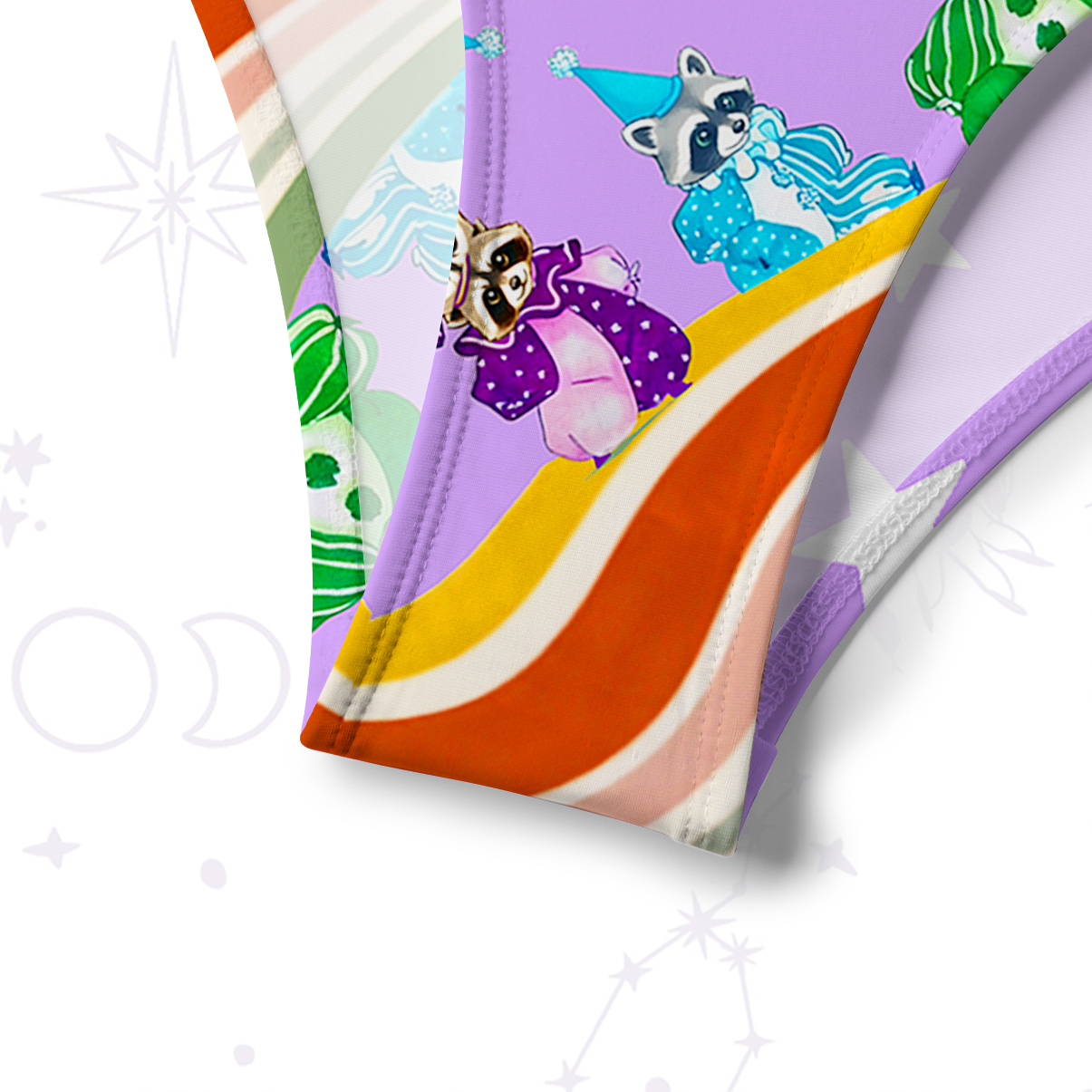 Purplehecate Rainbow Raccoon Star Crisscross Tie-Back Bikini Set