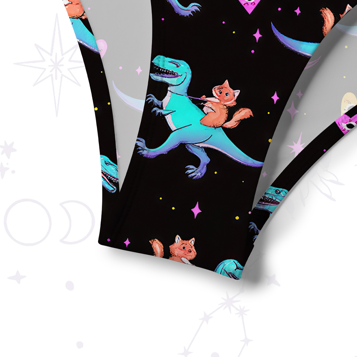 Purplehecate Witch Cat Rides the Dino Crisscross Tie-Back Bikini Set