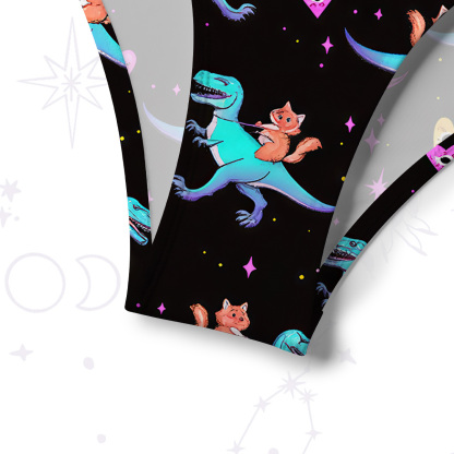 Purplehecate Witch Cat Rides the Dino Crisscross Tie-Back Bikini Set