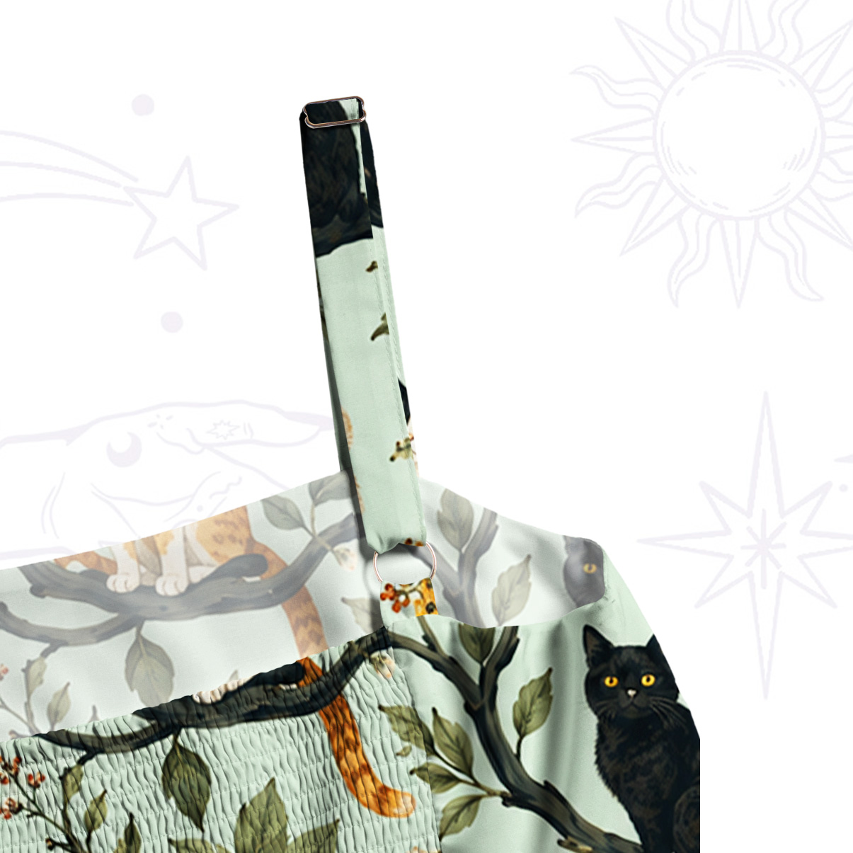 Purplehecate Enchanted Cat Grove Wide Straps Maxi Dress