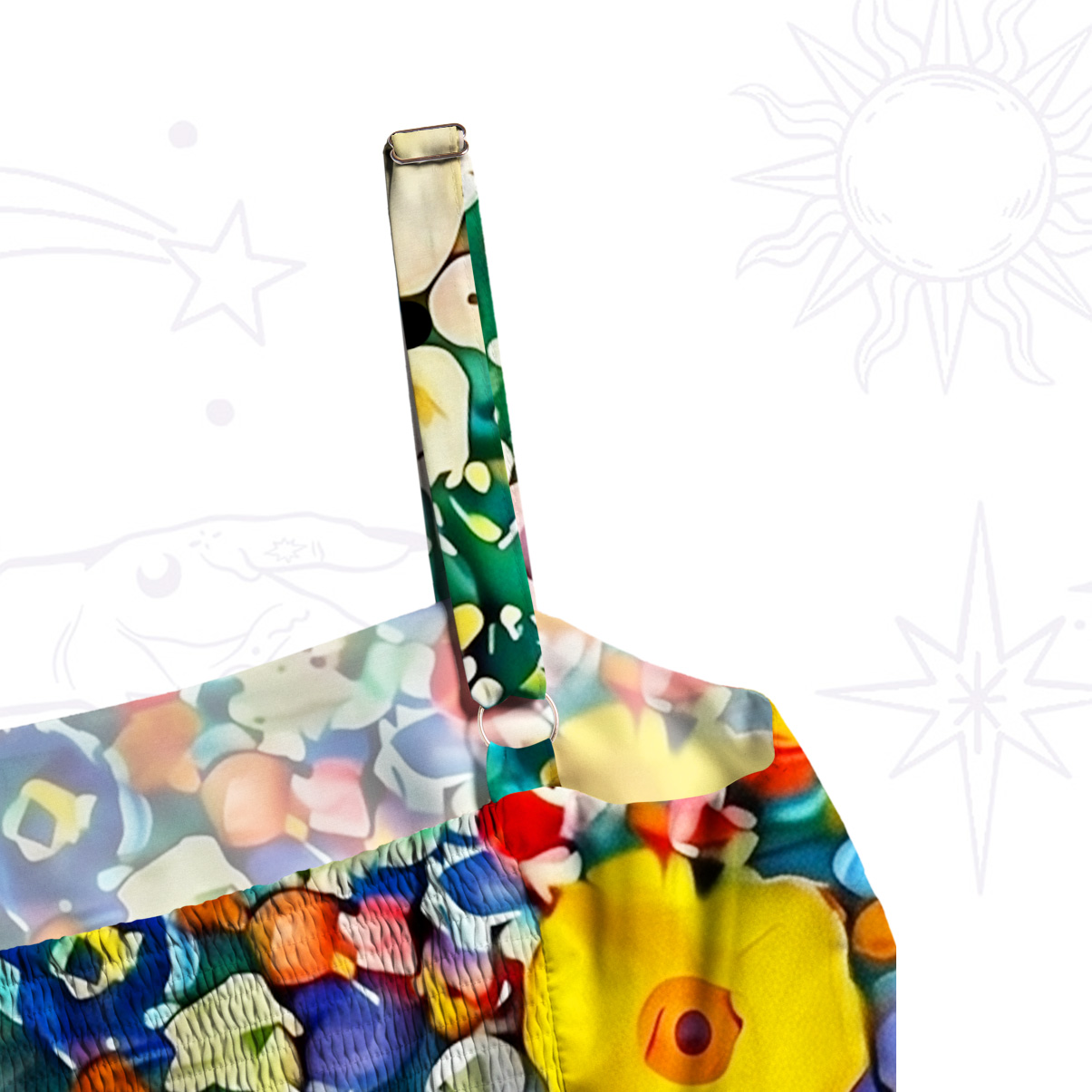 Purplehecate Fluffy Black Cat in Colorful Flower Field Straps Maxi Dress