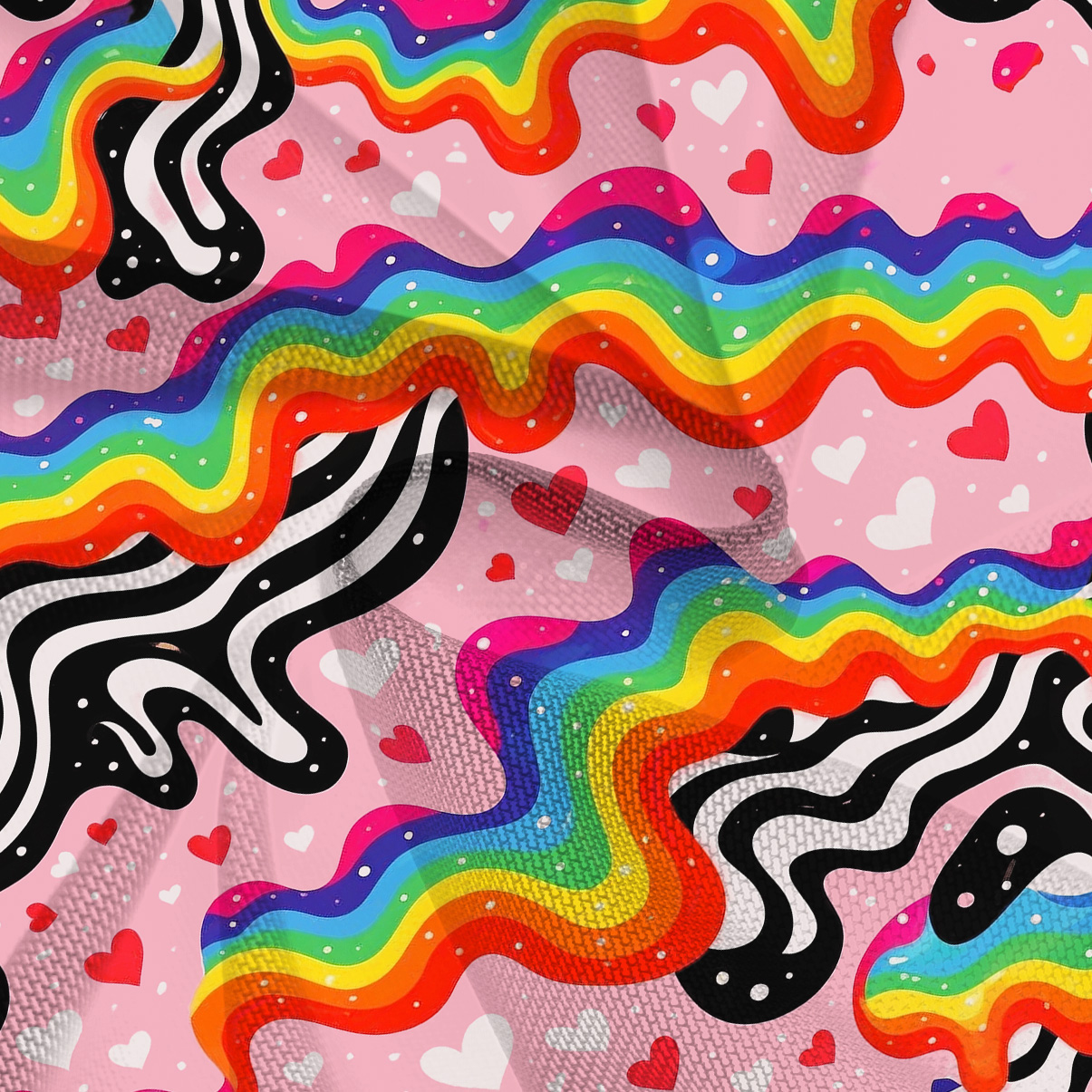 Purplehecate Groovy Melty Rainbow Hearts Wavy Mesh Mermaid Hem Skirt