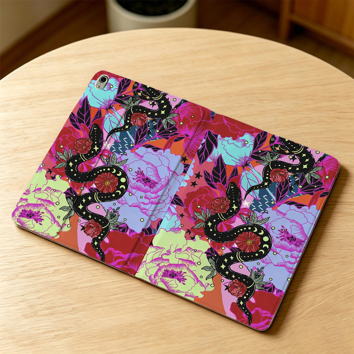 Purplehecate Enchanted Black Serpent & Floral Pattern iPad Case