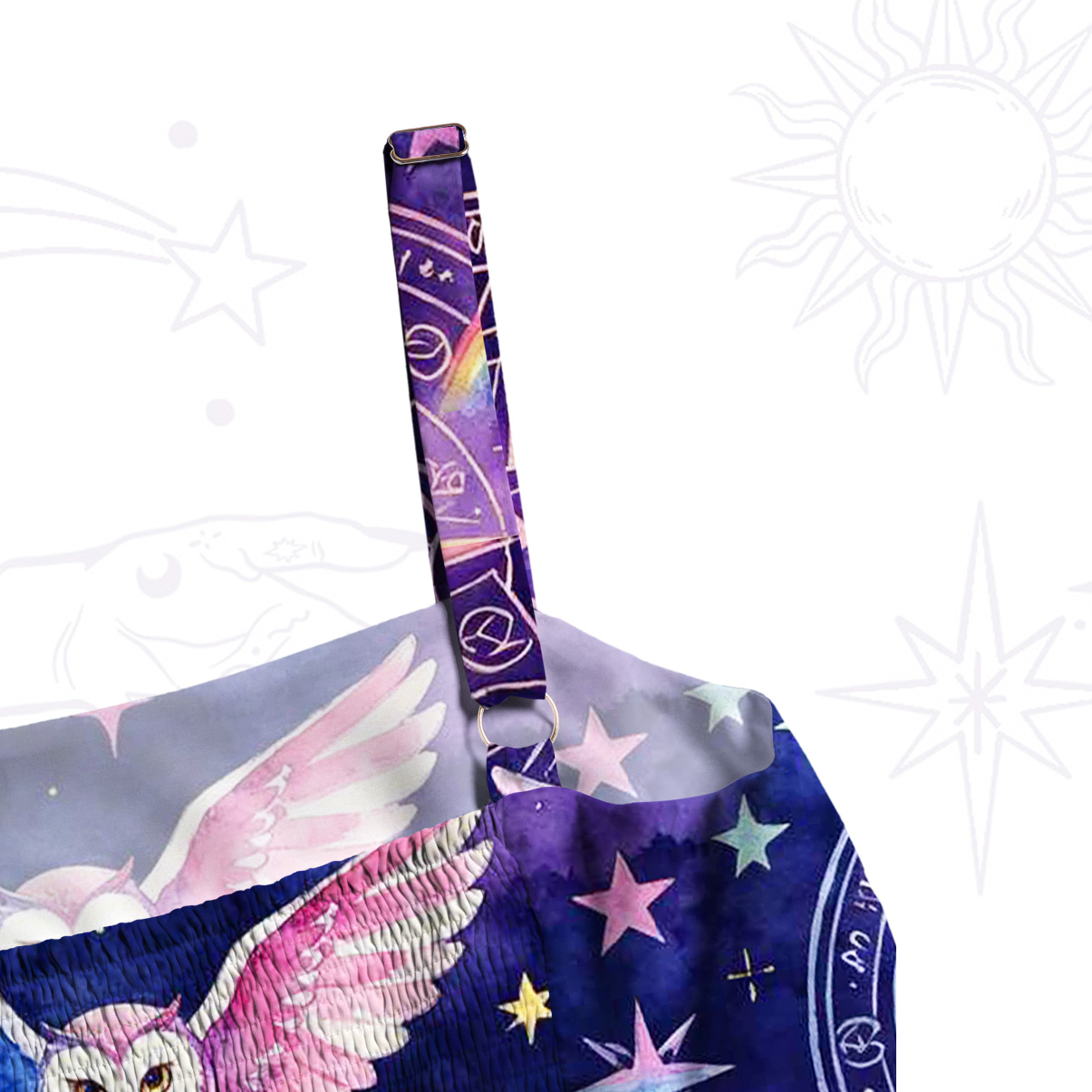 Purplehecate Mystic Owl Starry Night Wide Straps Maxi Dress